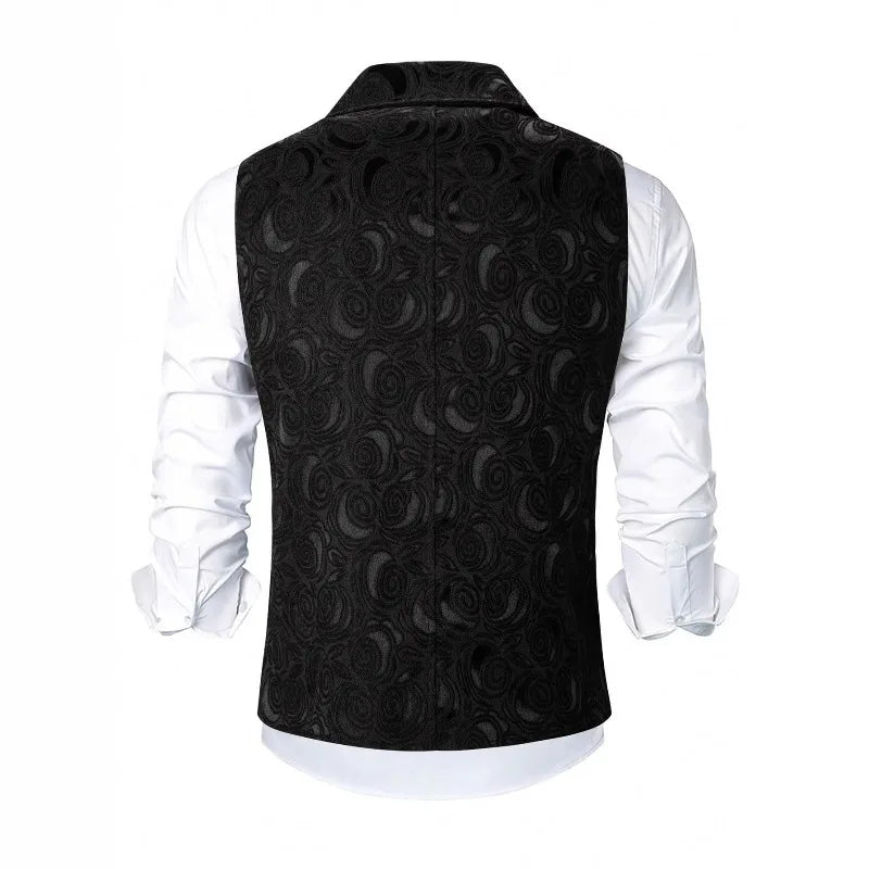 Suit Vest Men British Style Turn Down Collar Double-breasted Male Waistcoat Slim Printed Business Casual Man Coat Vest