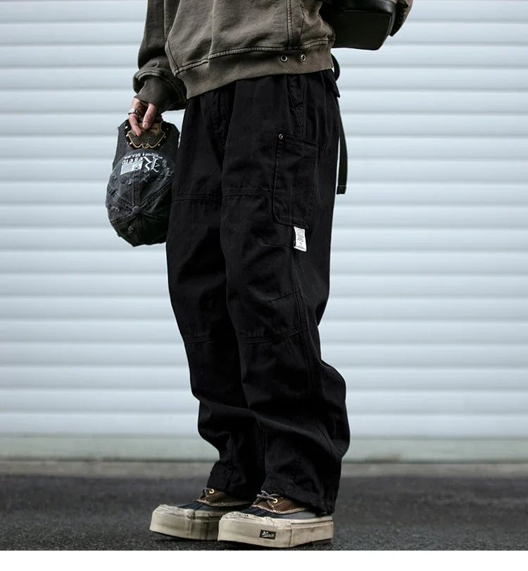 Japanese Vintage Cargo Pants Men Premium Cotton Loose Fit Straight Leg American Fashion Casual Trendy Streetwear Long Workwear