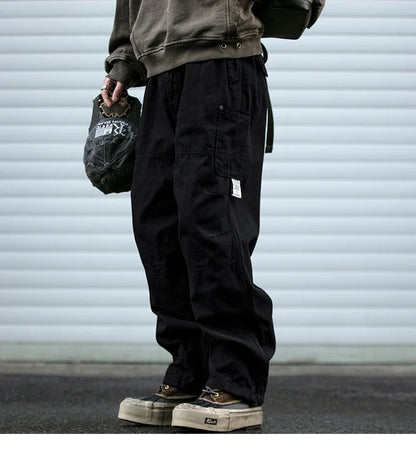 Japanese Vintage Cargo Pants Men Premium Cotton Loose Fit Straight Leg American Fashion Casual Trendy Streetwear Long Workwear