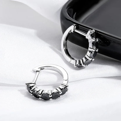 2CTTW Black Moissanite Hoop Earrings for Women Sparkling Party Simulated Diamond Earring 100% 925 Sterling Silver Jewelry