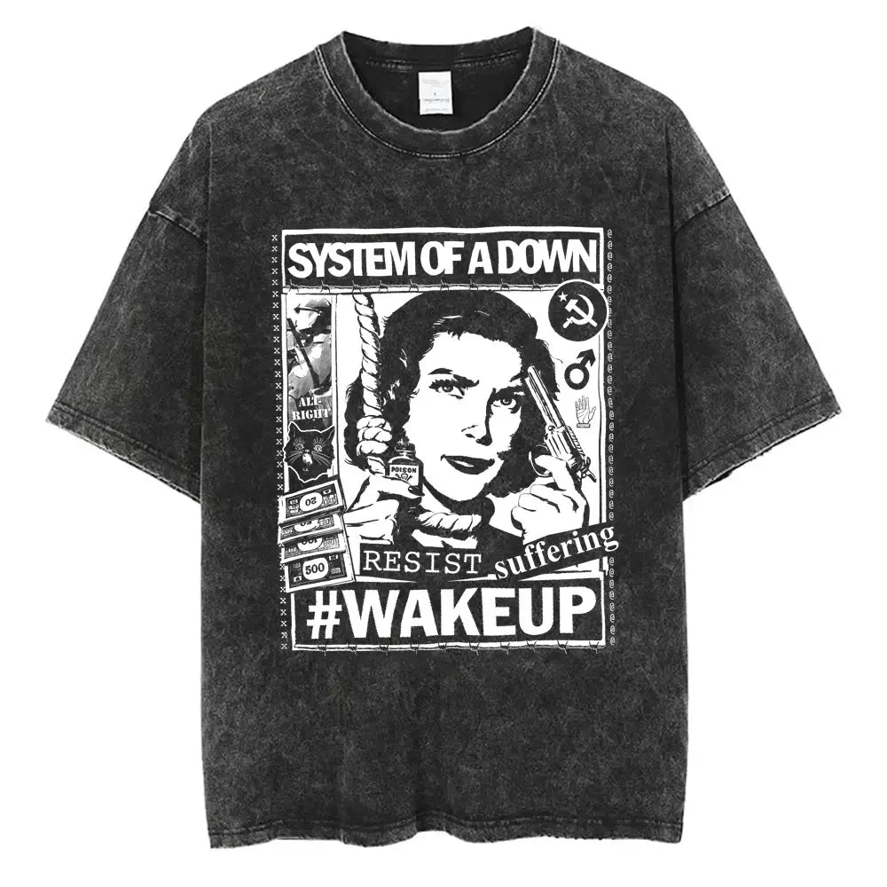 Washed Vintage System of A Down Toxicity Music Album Cover Tshirt Men Rock Oversized T Shirt 90s Alternative Metal Merch T-shirt