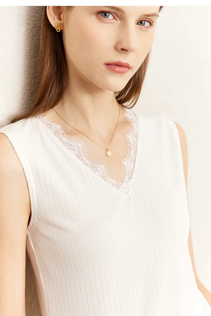 Women's Tank Top 2026 Summer New Lace Trim V-Neck Knit Sleeveless Vest Slim Fit Casual Layering Cami For Women 12612031