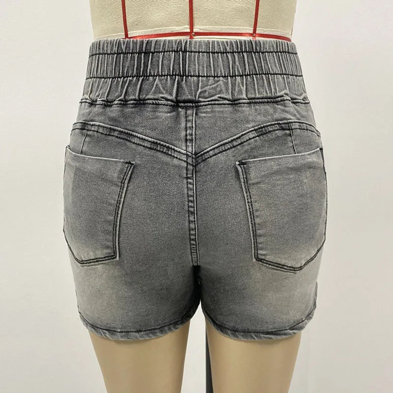 Luxury Fashion Slim Spring/summer New Slim Denim Shorts Women's High Waist Elastic Waist Lace-up Hot Pants