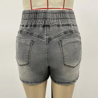 Luxury Fashion Slim Spring/summer New Slim Denim Shorts Women's High Waist Elastic Waist Lace-up Hot Pants
