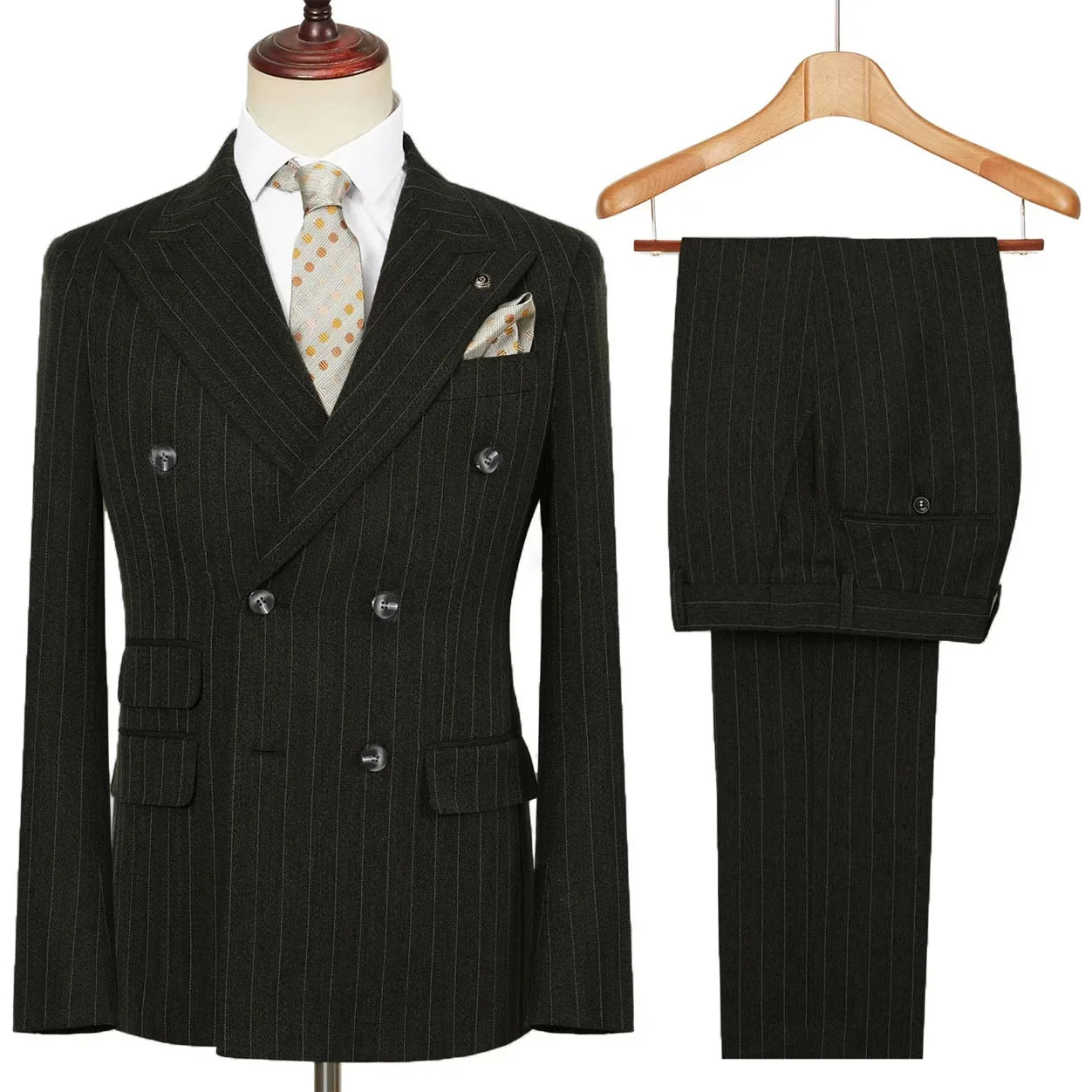 Vintage Winter Tweed Suits High-Quality Striped Tweed Men Suits Design Costume Homme Smart Business Formal Wedding Suit 2 Pieces
