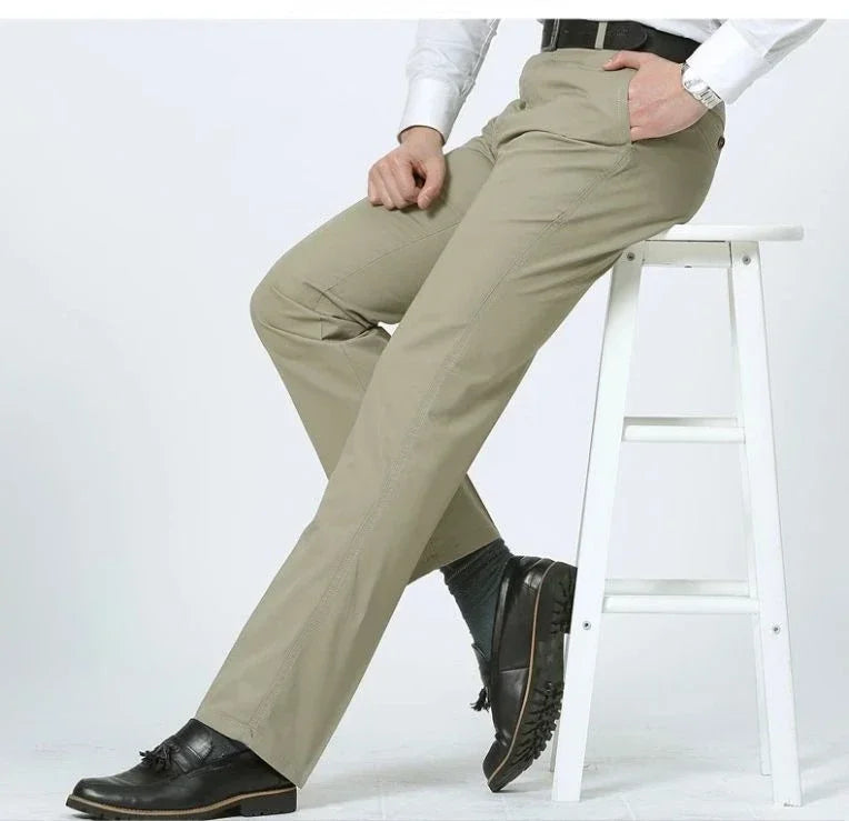 Summer Thin Pants 100% Cotton Men's Autumn Thick Suit Pant Slacks High Waist Straight Loose Bland Solid Business Casual Pants
