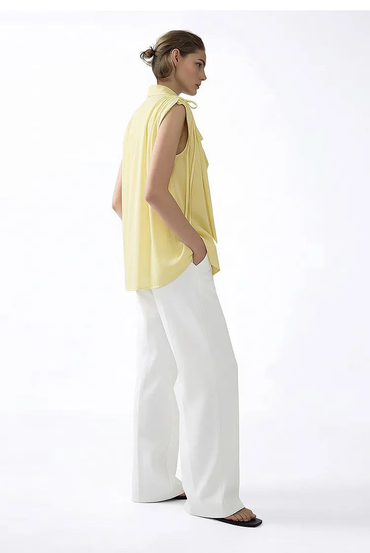 Sleeveless Women's Blouse 2026 Summer New Tie Neck Chiffon Top Flowy Loose Elegant Chic Office Shirt For Women 12642121