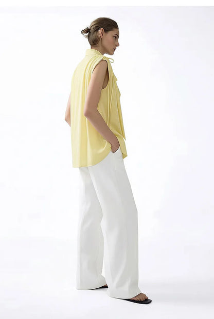 Sleeveless Women's Blouse 2026 Summer New Tie Neck Chiffon Top Flowy Loose Elegant Chic Office Shirt For Women 12642121