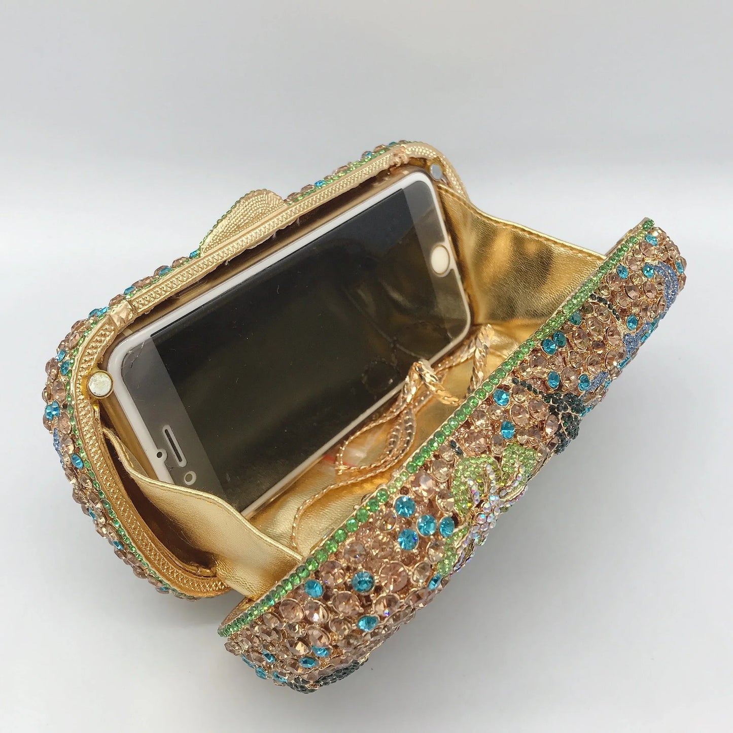 Chinese Manufacturer Flower Shape Surface Diamond-Studded Metal Material Evening Bag for Women
