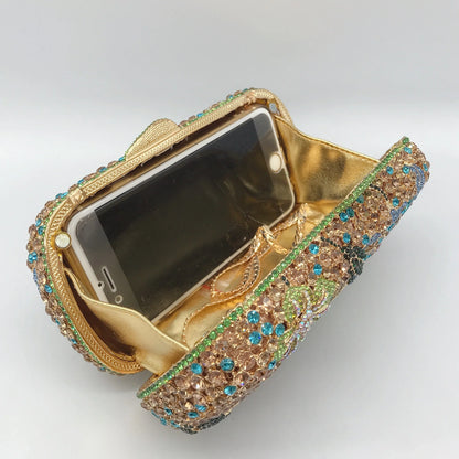 Chinese Manufacturer Flower Shape Surface Diamond-Studded Metal Material Evening Bag for Women