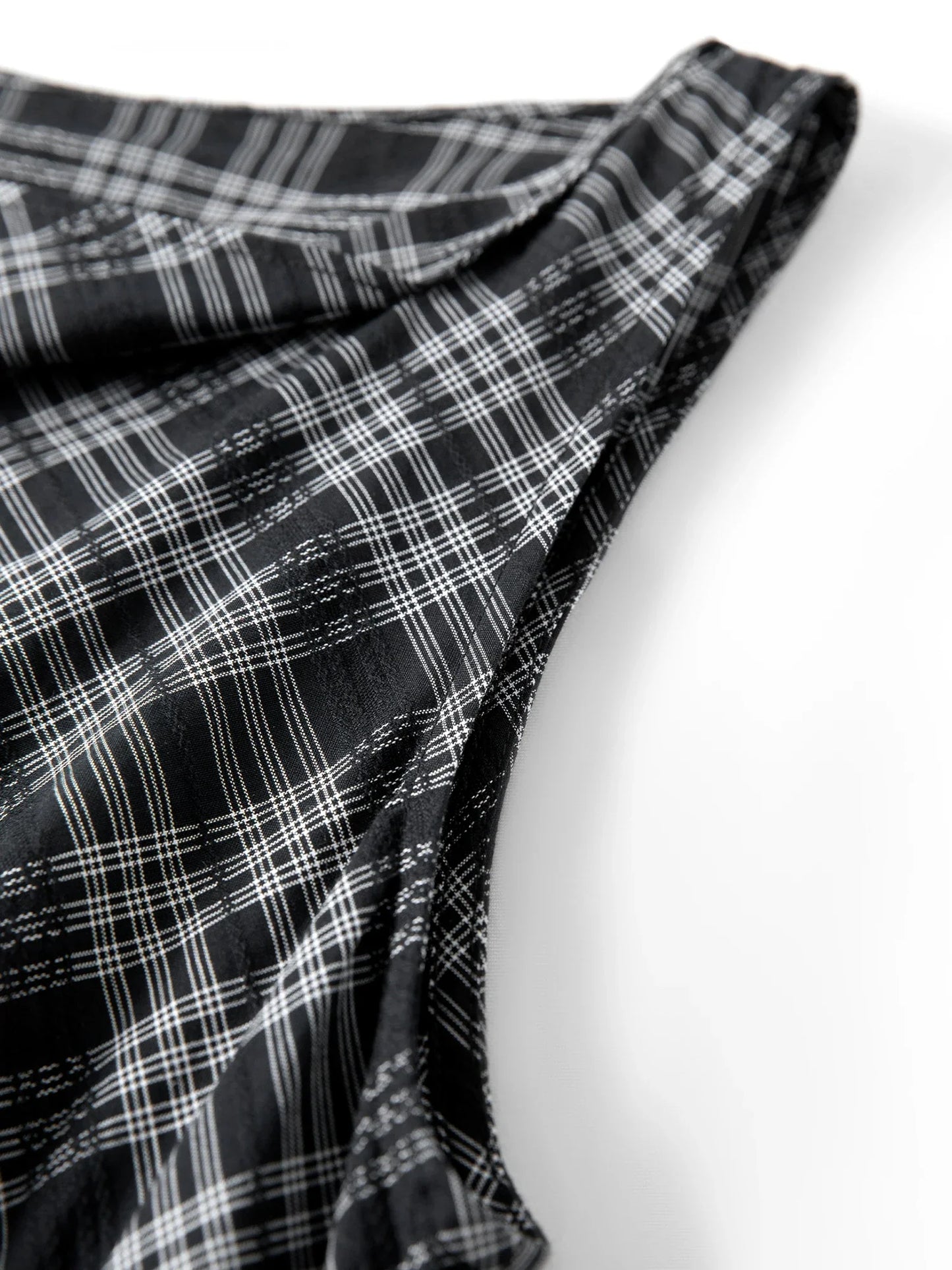 2026 Summer Women One Shoulder Asymmetrical Sleeveless Dress Plaid Check Midi Dress for Rebellious Prep & Vacation Style
