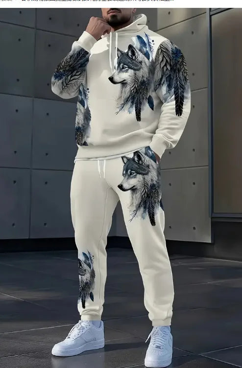 Animal Tiger 3D Print Suit Sweatshirt Forest Tiger Print Casual Hoodie + Drawstring Casual Pants 2pcs Set Men Women Hoodie Suit