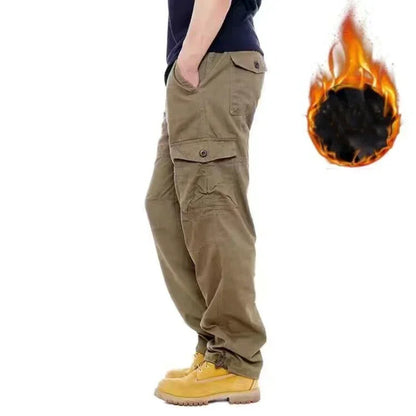 Men's Winter Thicken Fleece Cargo Pants Double Layer Straight Pants Men Casual Cotton Tactical Baggy Pant Warm Trousers S-5XL