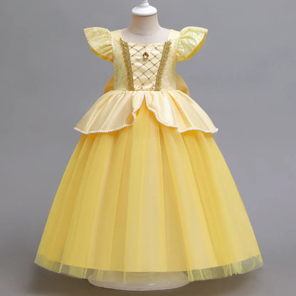Kids Cosplay Disney Beauty and The Beast Belle Princess Dress Girls Party Costume Children Fancy Birthday Party Flower Disguise