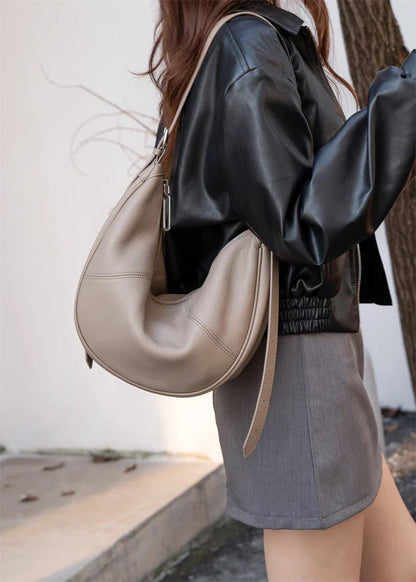 Slouchy Genuine Leather Hobo Bags For Women Luxury Cowhide Soft Crescent Shoulder Bag Crossbody Work Purses Handbags