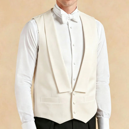 Men Vest White Single Button Solid With Lapel Waistcoat For Wedding Banquet Party Business Work Casual Daily Men Suit Vest