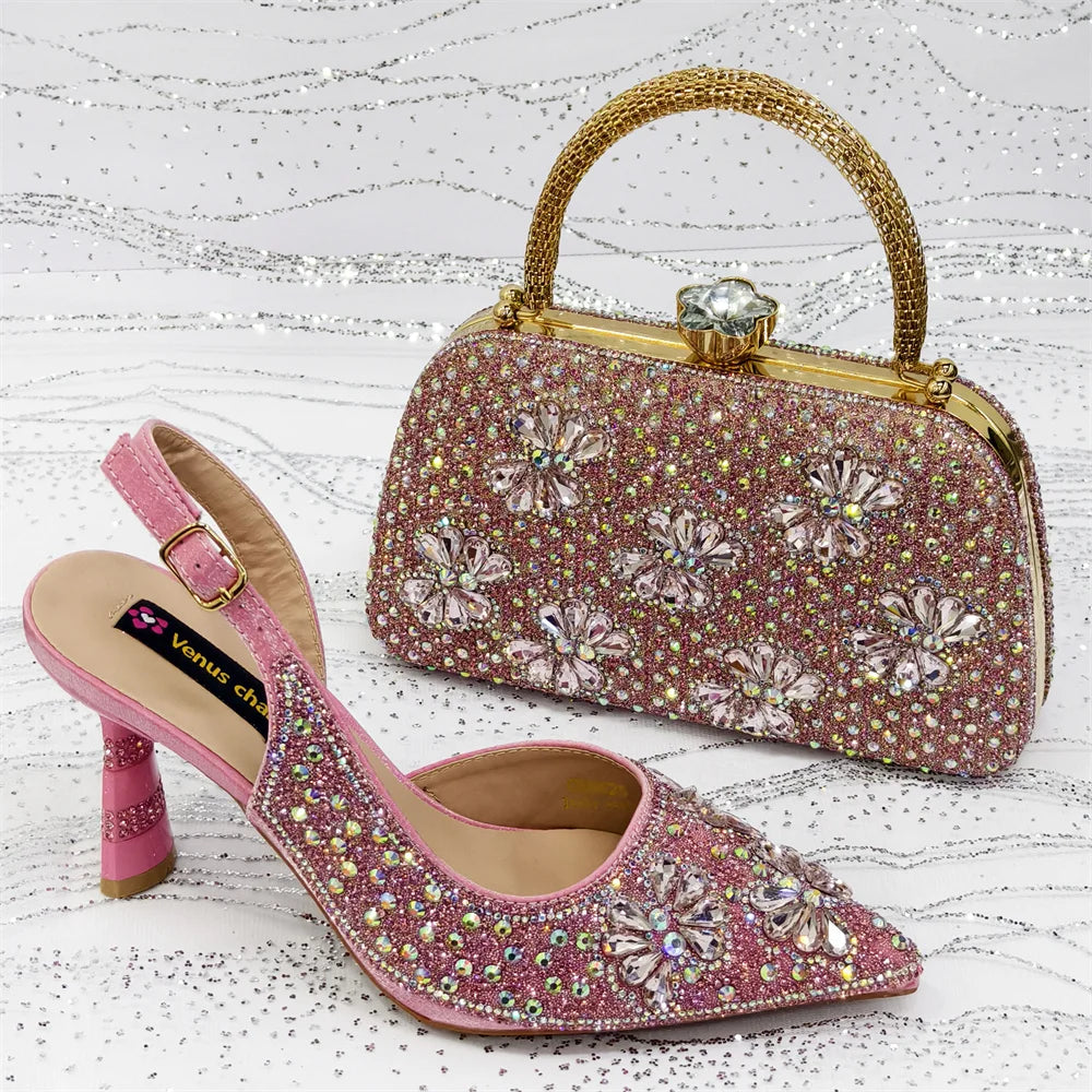 Festive Elegance: Spot Goods Dazzling Heels and Chic Long Bag Clutch Perfect Combination Of Shoes And Bag for Special Occasions