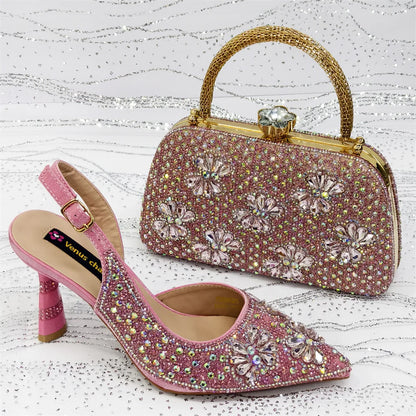 Festive Elegance: Spot Goods Dazzling Heels and Chic Long Bag Clutch Perfect Combination Of Shoes And Bag for Special Occasions