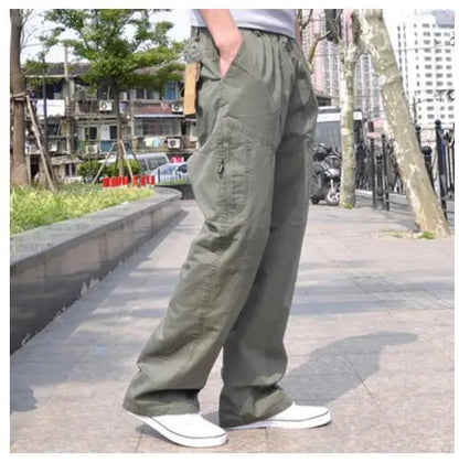 Spring Men cargo cotton pants pocket large size big 8XL 10XL 9XL 140KG loose out door casual safari style pants black 46 48 50