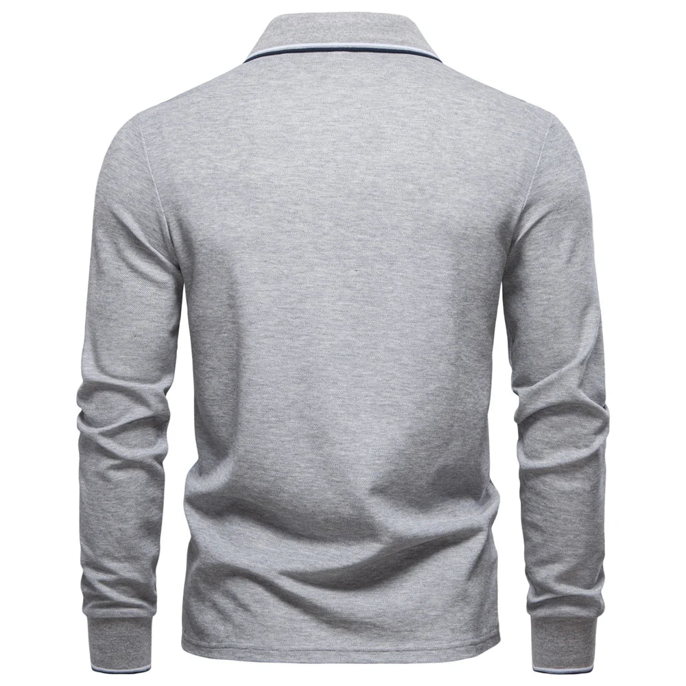 2025 New Men's Mock Neck Polo Shirts for Men Cotton Solid Color Long Sleeve Polo Desinger Social Luxury Touch Male