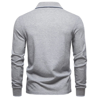 2025 New Men's Mock Neck Polo Shirts for Men Cotton Solid Color Long Sleeve Polo Desinger Social Luxury Touch Male