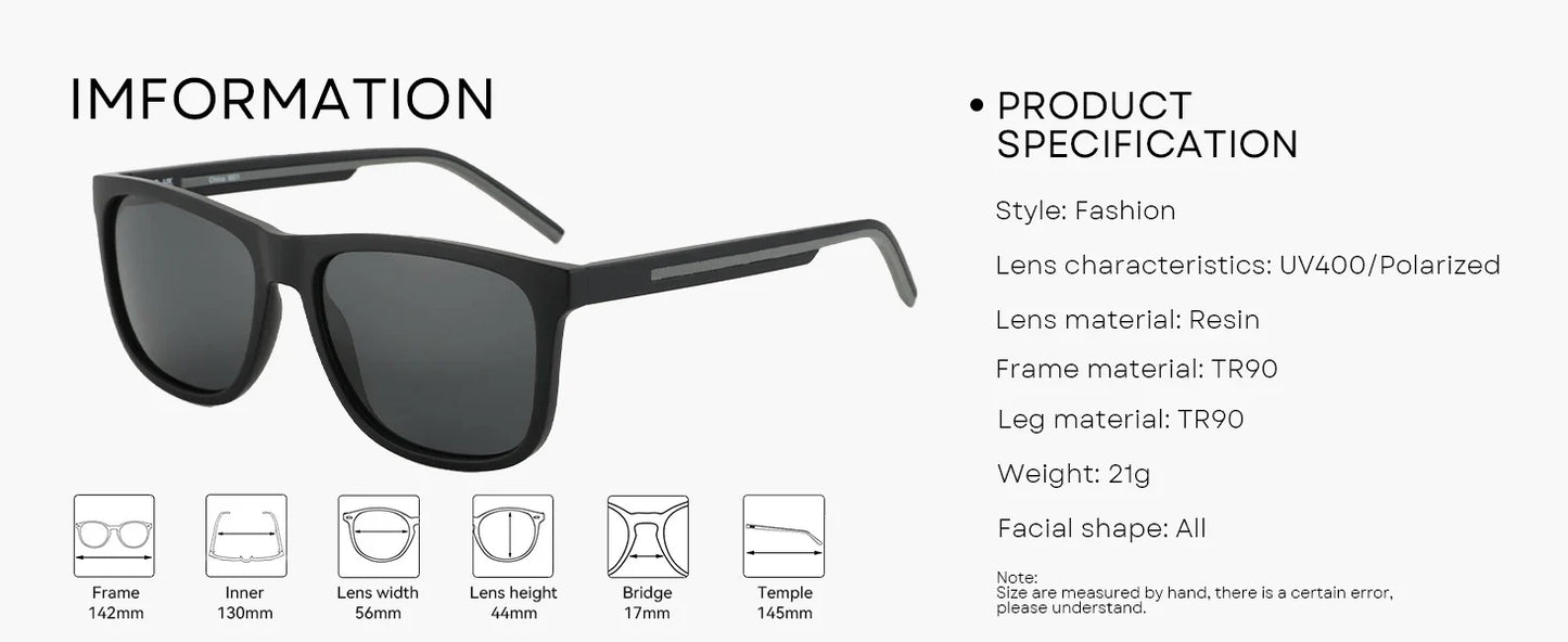 Men's Polarized Sunglasses - Lightweight TR90 Frame Square Mens Sunglasses UV400 Protection