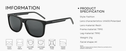 Men's Polarized Sunglasses - Lightweight TR90 Frame Square Mens Sunglasses UV400 Protection