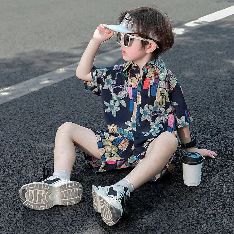 Printed Shirt Korean Clothing Children Top Children's From 8 12 Years Summer Suit for Boy Kids Boys Clothes Set 4 Old Costume 7