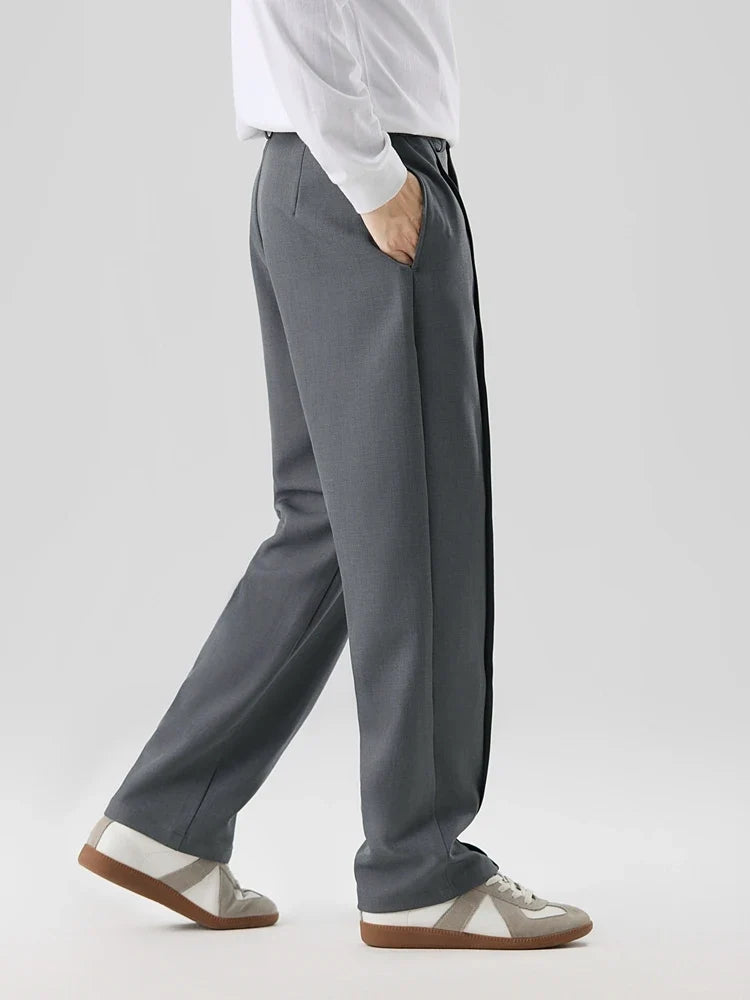2023 New Autumn Casual Pants Men Korean Fashion Banded Waist Stretch Wide Leg Pleated Suit Slacks Straight Loose Drape Trousers