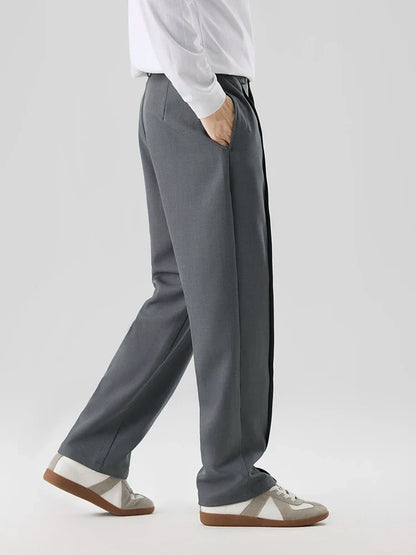 2023 New Autumn Casual Pants Men Korean Fashion Banded Waist Stretch Wide Leg Pleated Suit Slacks Straight Loose Drape Trousers