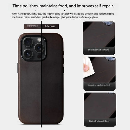 Italian Crazy Horse Genuine Leather Case for iPhone 16 15 17 Pro Max Magnetic Cases Personality Cowhide with MagSafe Phone Cover