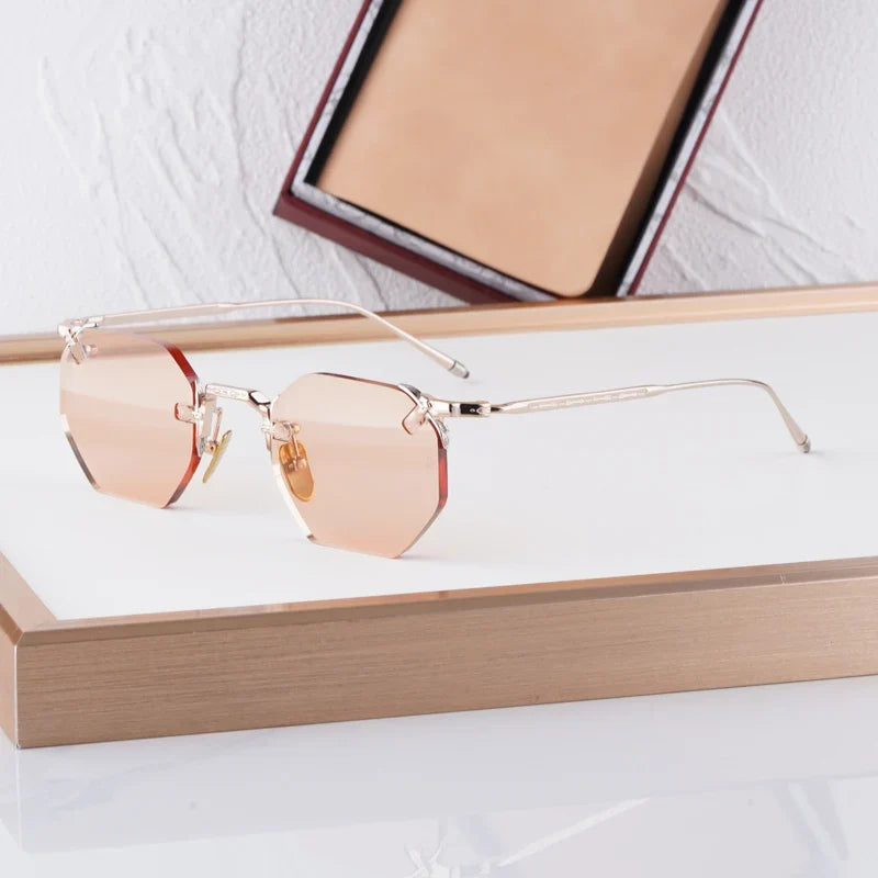 Boundless Light Luxury Sunglasses for Men Women Alloy Irregular Square Handmade Brand Design UV400 Top Quality Rimless with Case