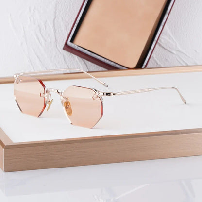 Boundless Light Luxury Sunglasses for Men Women Alloy Irregular Square Handmade Brand Design UV400 Top Quality Rimless with Case