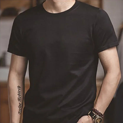 Maden 1Pc/2Pcs Solid Cotton Short-sleeved T-shirts Round Neck Black Beige T-Shirt Men's Summer Classic Heavyweight Versatile Tee
