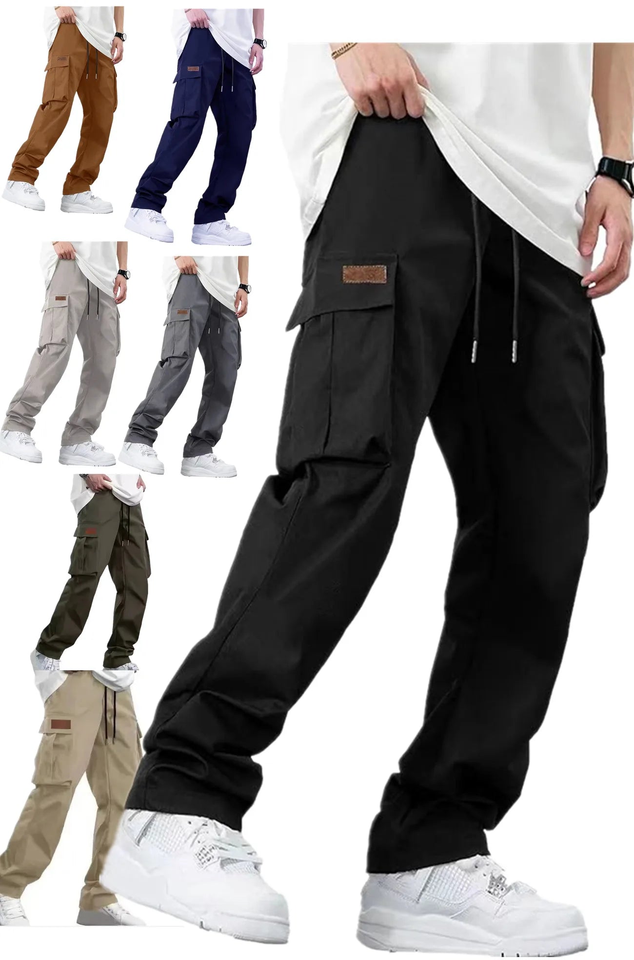 2026 Amazon Summer New Men's Work Pants European and American Independent Station Drawstring Multi Pocket Casual Pants