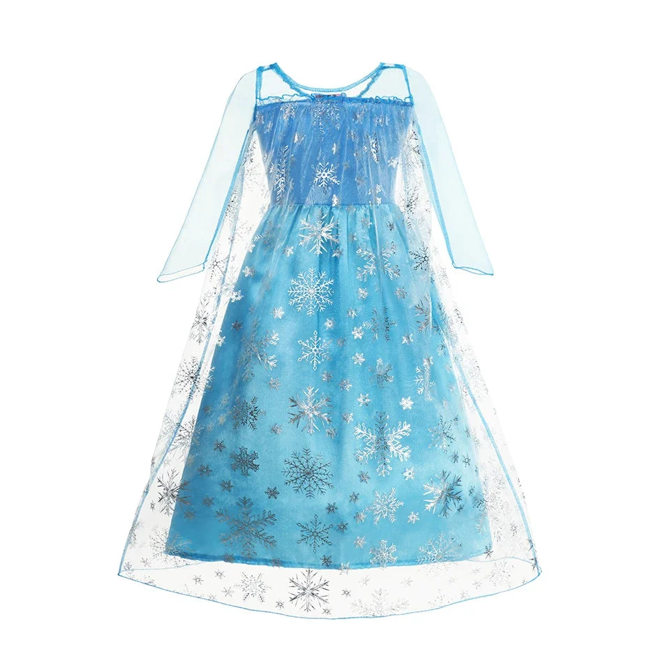 Girls Cosplay Snow Queen Elsa Snowflake Cape Costumes Kids Carnival Party Prom Gown Children Clothes Elsa Princess Dresses
