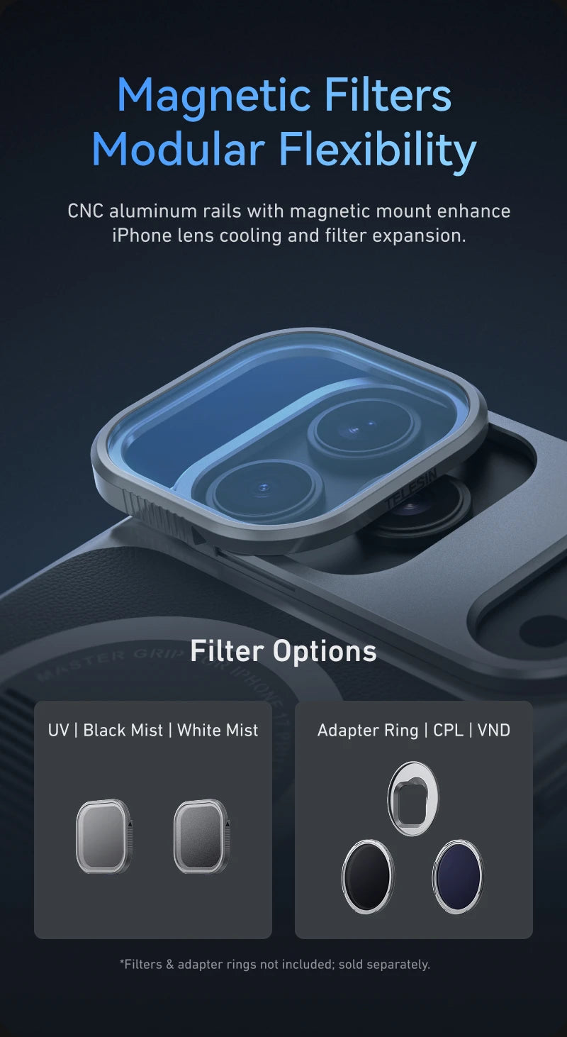 مجموعة TELESIN Magnetic Master Grip لهاتف iPhone 17 Pro ProMax، قبضة كاميرا الهاتف، مجموعة قياسية، حافظة تبريد الجرافين، حامل المقبض