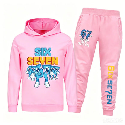 Spring Autumn Six Seven 67 Print Children Hoodies Set Kids Fashion Sportsuit Boys Long Sleeves Pants Suit 2 Piece Trouser Set
