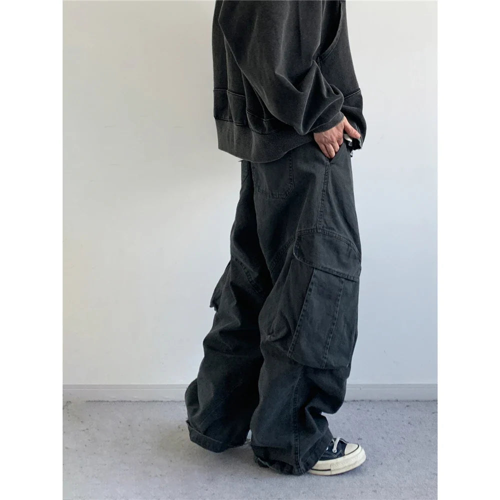 Vintage Streetwear Multi Pocket Cargo Pants Unisex Loose Straight Fit High Quality Trendy Japanese Style Trousers For Men Women