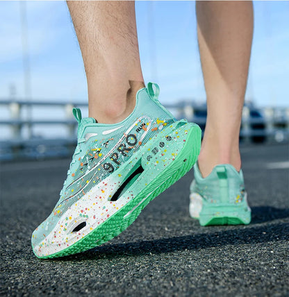 New Carbon Plate Men's Running Shoe Night Fluorescent Cushioning Sneakers Women Lace-Up Lightweight Casual Shoes Jog Shoes