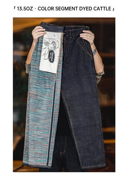 Vintage 13.5OZ Selvedge Raw Denim Jeans Cotton Straight Denim Pants Men's Heavyweight Blue Zip Fly with Pockets Trousers