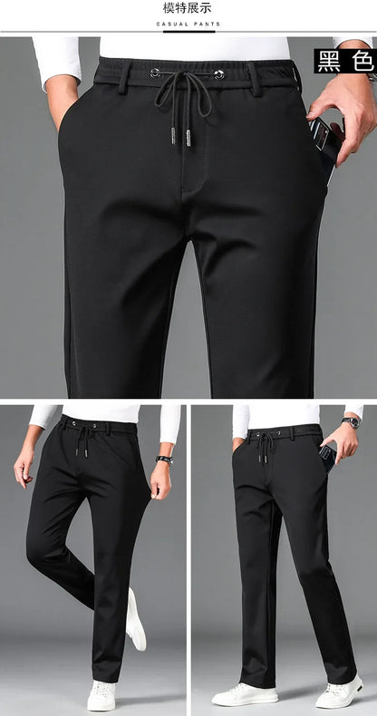 10XL Big Size Men's Summer Casual Pants Straight Fit Elastic Waist Trouser Male Classic Office Plus Large Stretch Zipper Pocket