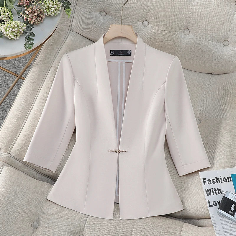 Women's Slim Fit Blazer Spring Summer Fashion Solid Color Single Button Jacket Office Lady Coat Top New Arrival 2025