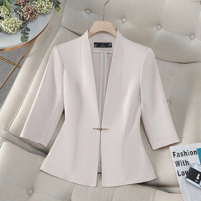 Women's Slim Fit Blazer Spring Summer Fashion Solid Color Single Button Jacket Office Lady Coat Top New Arrival 2025