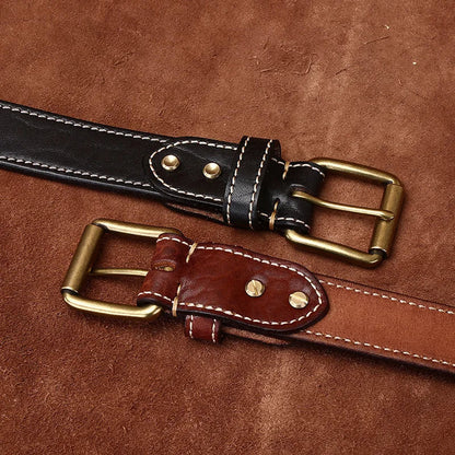 3.8CM Men High Quality Genuine Leather Belt Luxury Designer Brass Pin Buckle Belts Pure Thick Cowskin Strap Male Jeans for Man