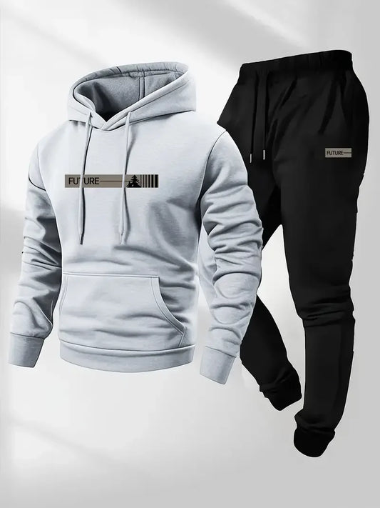 Men's Velvet Thickened Sports Set New York Letter Printed Spring and Autumn Hoodie Set Long Sleeve Casual Comfortable Pocket Hoo