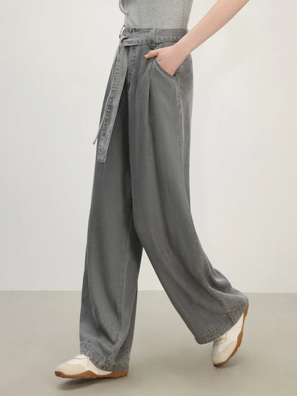 2025 Summer Women's Draped Relaxed Wide-Leg Denim Pants - Office-Ready Tailored Silhouette & All-Day Comfort Stretch Jeans