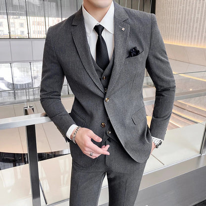Men's Large Size Three-Piece Suit Set - High-Quality Solid Color Fashion Business Professional Suit with Vest And Trousers