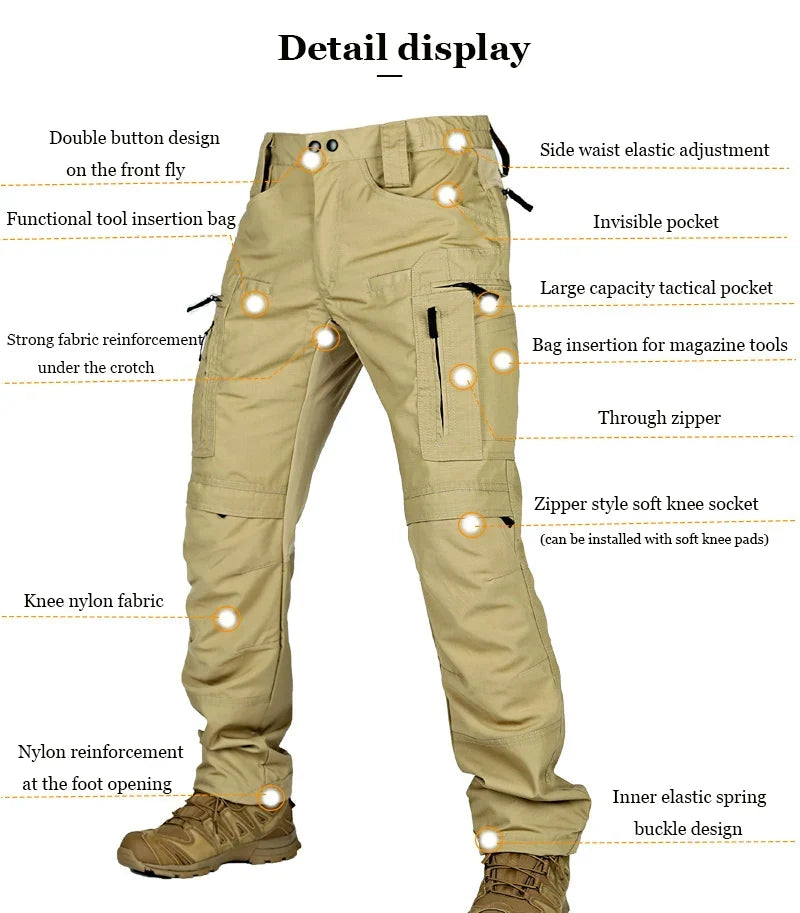 Men Tactical Casual Pants Multi-pocket Waterproof Tactical Cargo Trousers Wear-resistant Outdoor Hiking Workwear Trouser Male