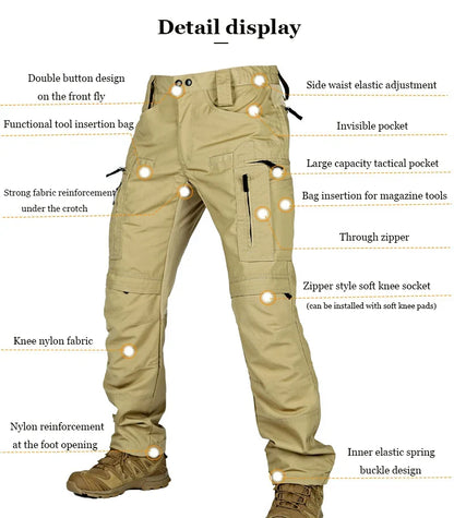 Men Tactical Casual Pants Multi-pocket Waterproof Tactical Cargo Trousers Wear-resistant Outdoor Hiking Workwear Trouser Male